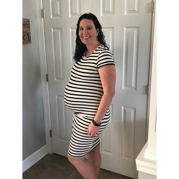 Old Navy Maternity Fitted White Black Dress Size Large - Picture 1 of 12